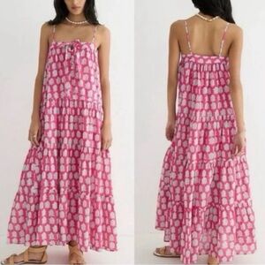 SZ Blockprints x J Crew Womens Paisley Maxi Tie-Front Tiered Dress Sz XS Pink